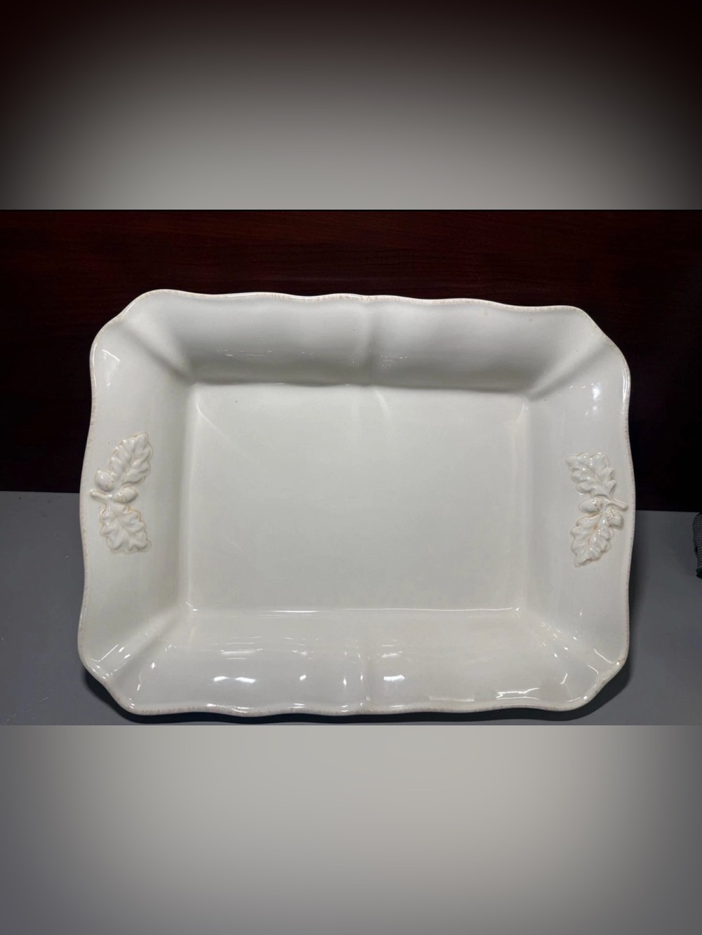 Victoria Beekman Metalwork White Ceramic Rectangular Serving Dish